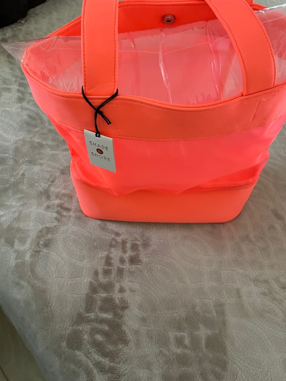 NEW Neon Coral Clear Accent Beach Tote Bag